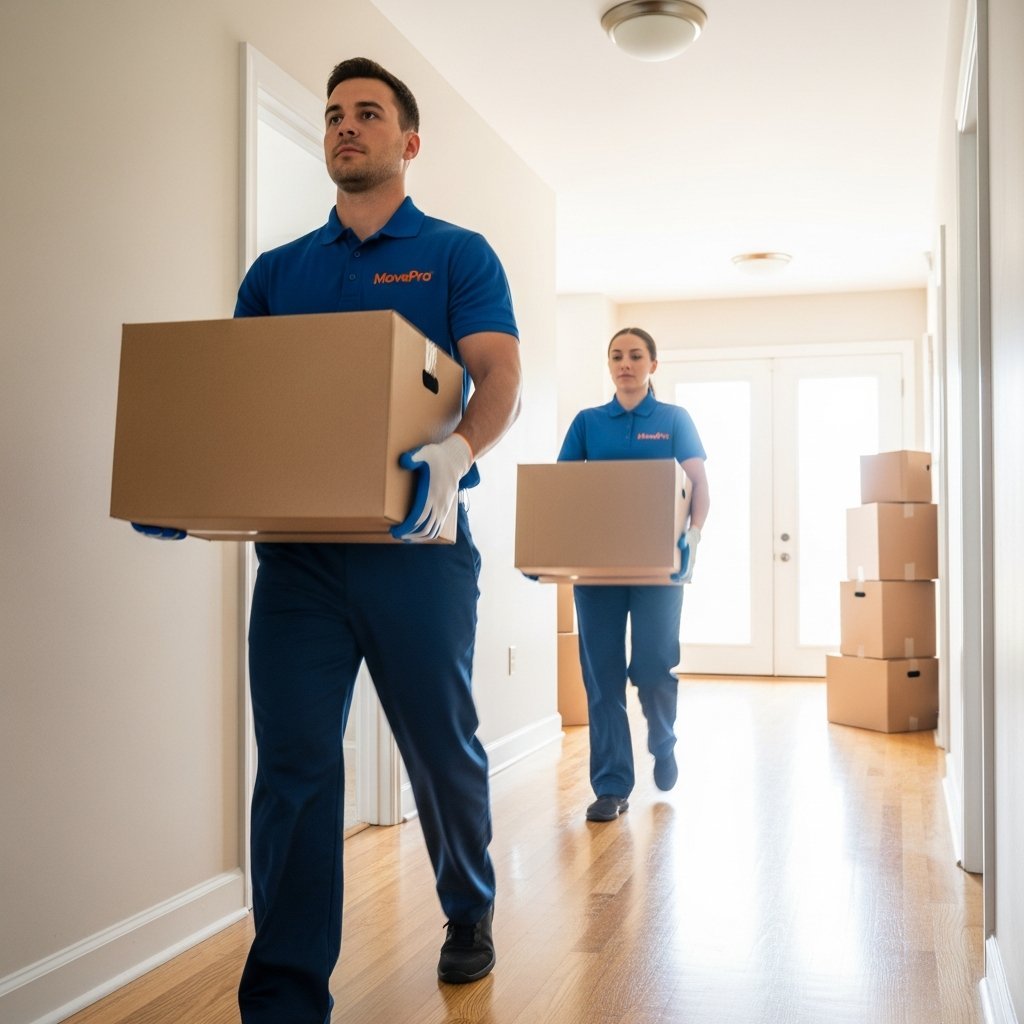 Movers carrying furniture